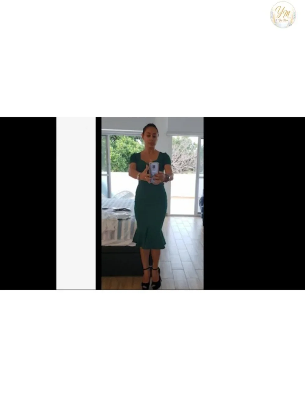 Vintage Bodycon Mermaid Midi Dress Cocktail Party Sheath 3/4 Sleeve Zipper